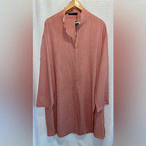 Women’s Zanzea‎ dusty pink long sleeves butonned up 100% Cotton Tunic size XXXL